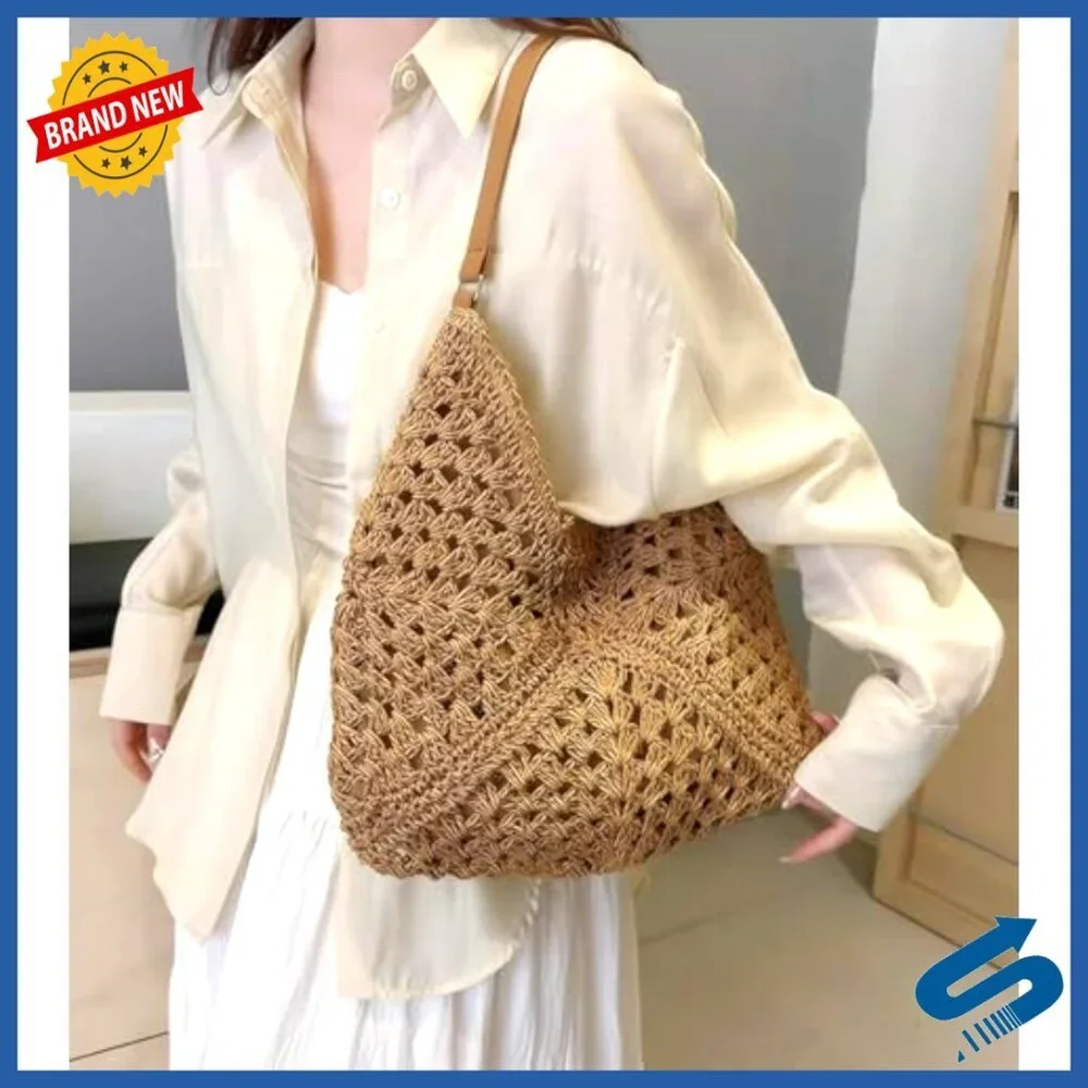 Straw Woven Hobo Bag Handmade Tote Beach Travel Shoulder Bag Boho Chic